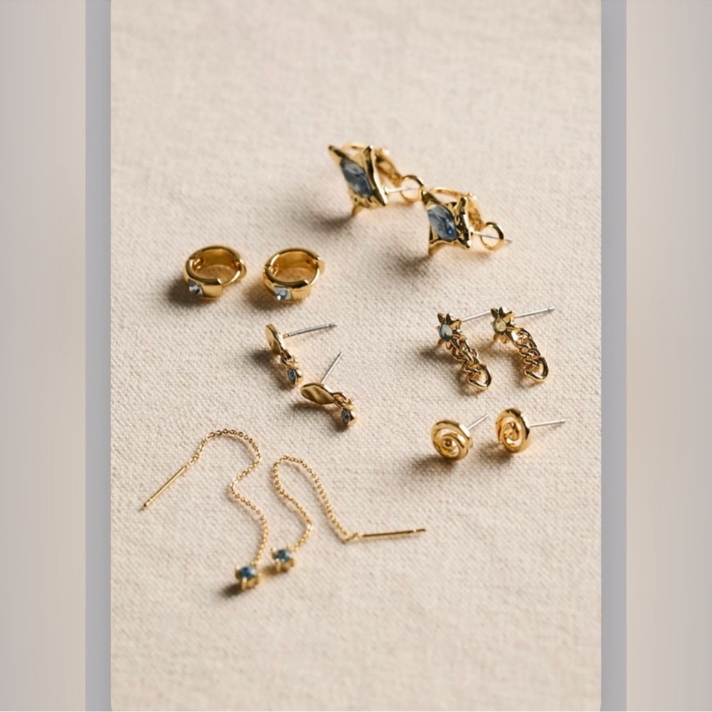 Free People Baez Gold and Blue plated Earring Set
